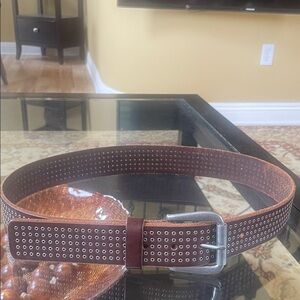 Bill Adler Brown Leather Belt with Silver Buckle and Silver Studs Size 34